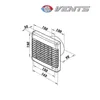 A technical drawing of an axial exhaust fan with dimensions indicated. Produktbild-Vorschau
