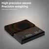 A digital scale is shown from a diagonal angle with marketing text overlaid. Produktbild-Vorschau