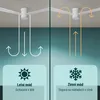 A split image showing a ceiling fan in two different modes: summer and winter. The summer mode shows the fan blowing air downwards, while the winter mode shows it pulling air upwards to circulate warm air. Both sections include icons and text describing th Náhled obrázku produktu
