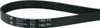 A black serpentine belt with white text and logos printed on it, shown against a white background. Produktbild-Vorschau
