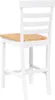 A white bar stool with a wooden seat is shown from the back. Náhled obrázku produktu