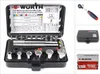 A collage of images showing a Würth multi socket wrench set in its case, a separate ratchet, and its packaging. Produktbild-Vorschau