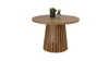 A round wooden table with two small potted plants on top, set against a white background. Produktbild-Vorschau