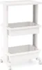 A white, three-tiered rolling cart with a flat top surface and two deep bins. Produktbild-Vorschau