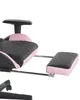 A close-up view of a gaming chair's seat and footrest. Náhled obrázku produktu