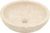 A round, cream-colored marble sink with a drain hole in the center, isolated on a white background. Náhľad obrázku produktu