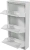 A white metal shoe cabinet with three flip-down compartments. Anteprima dell’immagine prodotto