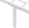 A close-up view of the white metal frame of a bed, showing the connection between a leg and the main frame with screws. Produktbild-Vorschau