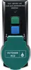 A close-up product shot of an outdoor RCD socket with test and reset buttons. Produktbild-Vorschau