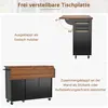 A multi-panel image showcasing a kitchen island cart with a foldable tabletop, demonstrating its different configurations and uses. Anteprima dell’immagine prodotto