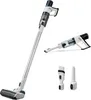 A cordless stick vacuum cleaner is shown from multiple angles, along with its attachments, against a white background. Produktbild-Vorschau