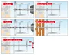 Diagrams showing how to drill and screw a window frame into different wall types. Produktbild-Vorschau