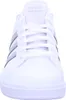A front view of a white Adidas sneaker with gray stripes. Produktbild-Vorschau