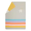 A folded blanket with a colorful striped pattern at the bottom and a bird graphic near the top. Produktbild-Vorschau