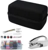 A sewing kit with a portable sewing machine and accessories laid out on a white background. Produktbild-Vorschau