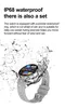 A smartwatch is shown with water splashing around it, highlighting its waterproof feature. Produktbild-Vorschau