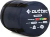 A rolled-up sleeping bag with product information printed on it. Produktbild-Vorschau