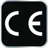 A black square with rounded corners and a silver border, featuring the white CE mark. Produktbild-Vorschau