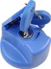 A close-up studio shot of a blue padlock with two keys. Podgląd zdjęcia produktu