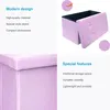 A collage of images showing a pink storage ottoman, its features, and details. Náhled obrázku produktu