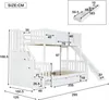 A diagram showing the dimensions of a white bunk bed with a slide and stairs. Náhled obrázku produktu