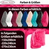 A collage of product images showing various colors of fleece blankets and their available sizes, with a prominent pink blanket in the foreground. Produktbild-Vorschau