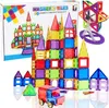 A collection of magnetic building blocks arranged to form castles, a truck, and a Ferris wheel. Náhled obrázku produktu