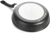 The underside of a black frying pan with a white textured surface and a black handle, set against a white background. Podgląd zdjęcia produktu