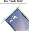 A close-up view of a smartphone screen protector, showing its dimensions and compatibility with phone cases. Produktbild-Vorschau
