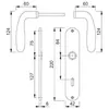 Technical drawing with dimensions of a door handle set. Podgląd zdjęcia produktu