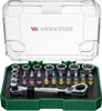 A 31-piece socket wrench set in a green and clear plastic case, with the lid open. Produktbild-Vorschau