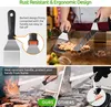 Collage of images showing BBQ grill tools and their features. Voir les images du produit