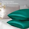 Satinkissenbezüge 50x70 Dunkelgrün 2er-Set mit Haargummis Produktbild-Vorschau 3