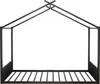 A black metal bed frame with a house-shaped canopy, shown against a white background. Podgląd zdjęcia produktu