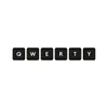 Six black keyboard keys with letters Q, W, E, R, T, Y are arranged horizontally on a white background. Produktbild-Vorschau