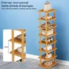 A multi-tiered shoe rack filled with various shoes, with an inset showing a measurement. Produktbild-Vorschau