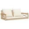 A beige poly rattan hanging bench with white cushions, shown against a white background. Náhled obrázku produktu
