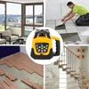 A collage of images showing a rotary laser level in use for tiling, flooring, and staircase installation, along with a lifestyle shot of a balcony and a close-up of the laser level itself. Anteprima dell’immagine prodotto