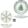 A collage of Christmas-themed tableware, including plates and bowls with green tree and snowflake designs. Produktbild-Vorschau