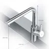 A chrome kitchen faucet with dimensions indicated. Produktbild-Vorschau