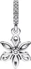 A silver charm with clear stones, shaped like a flower, hangs from a chain with clear stones. Anteprima dell’immagine prodotto