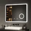 A modern bathroom vanity with a rectangular LED mirror above a white sink. Anteprima dell’immagine prodotto
