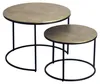Wohnling Satztisch 2er Set rund in Gold mit gestaffelten Tischen, goldenen Aluminiumplatten und schwarzen Eisengestellen. Podgląd zdjęcia produktu