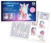 A collage of images showing a unicorn lantern craft set, including the finished product and assembly instructions. Produktbild-Vorschau