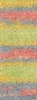A close-up, textured view of yarn with horizontal stripes of different colors. Produktbild-Vorschau
