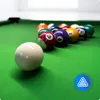 A rack of billiard balls on a green felt pool table, with the cue ball in the foreground. Podgląd zdjęcia produktu