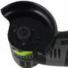 Close-up view of the head of a mini angle grinder, showing the protective guard and the mounting mechanism for a grinding disc. Produktbild-Vorschau