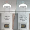 Split image showing a ceiling fan with light in two different functional modes: cooling in summer and heating in winter. Náhled obrázku produktu