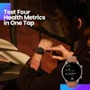 A person is checking their smartwatch, which displays health metrics. Produktbild-Vorschau
