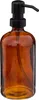 A brown glass soap dispenser with a black pump. Voir les images du produit
